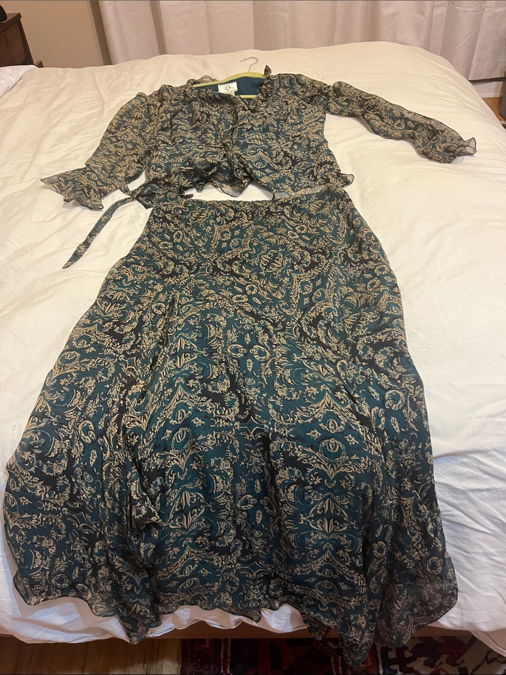 Ice Teal and Cream Paisley Two-Piece Dress Set